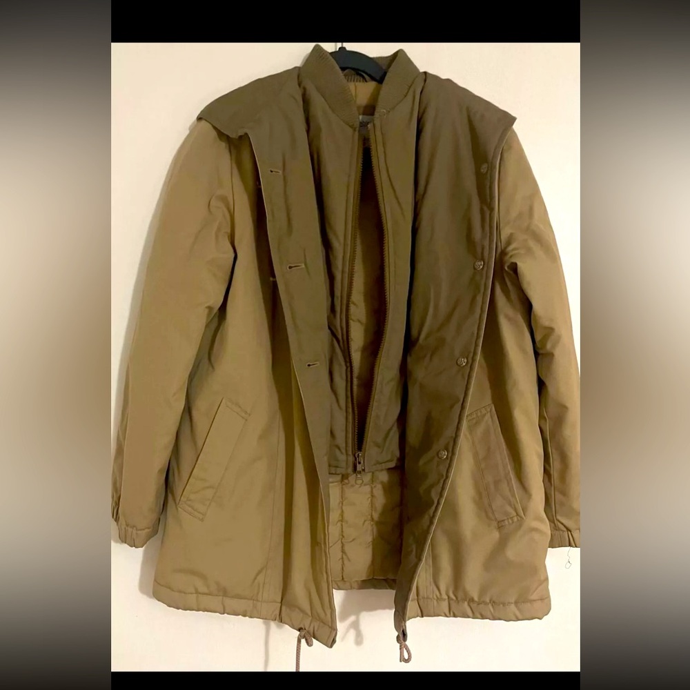 Rain Ramblers HOODED Khaki Winter Coat with Buttons and Zipper Women's L Size 12